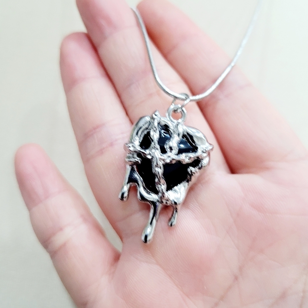 Brand New Funky Black & Silver Heart Necklace